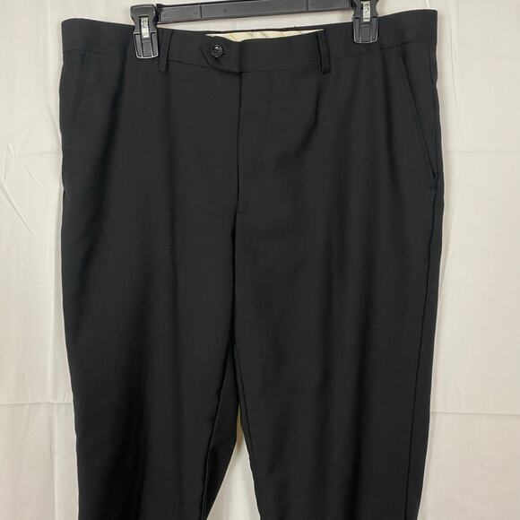 Men’s 100% Wool Dress Pants 35x28 Black No Pleat Tailored Business Slacks - Picture 4 of 8